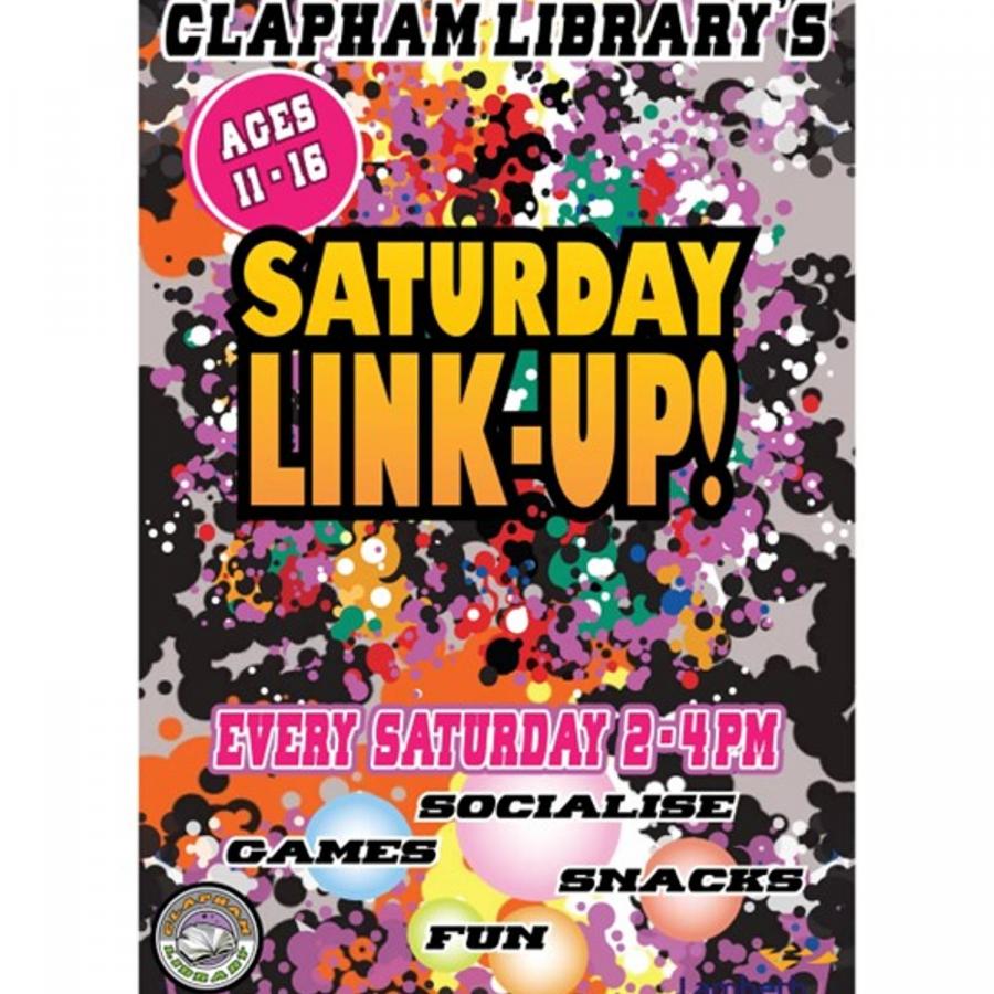 Saturday link_up at Clapham Library flyer