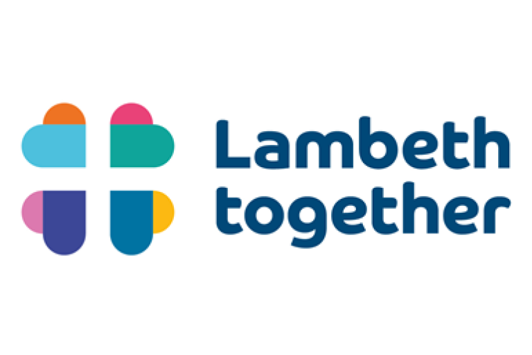 Four inverted hearts with the text Lambeth together