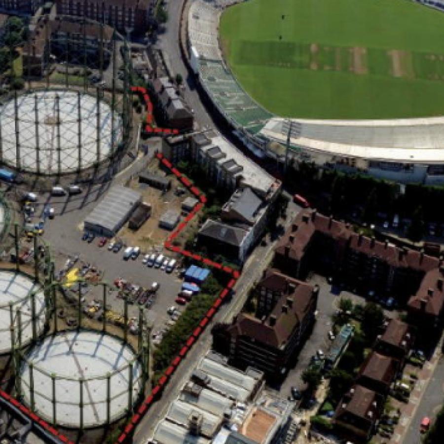 Birds eye view of Oval cricket ground and surrounding area