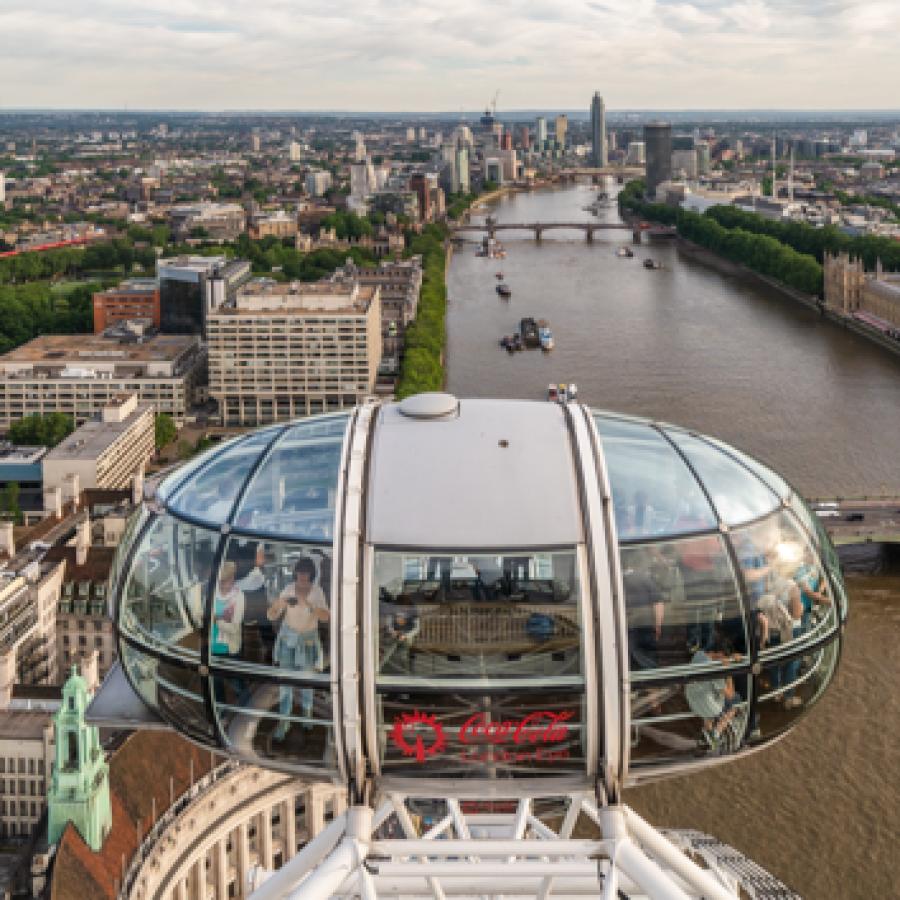 Birds eye view of London eye and surrounding area