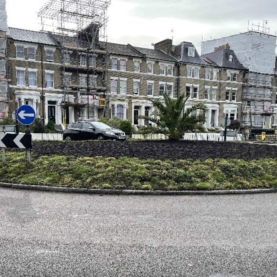 Bee Road roundabout outside Myatt's Fields Park on Knatchbull Road