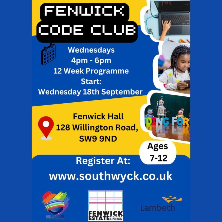 poster for Fenwick coding club Aug 2024