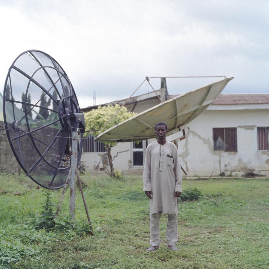 a man starting close satellites